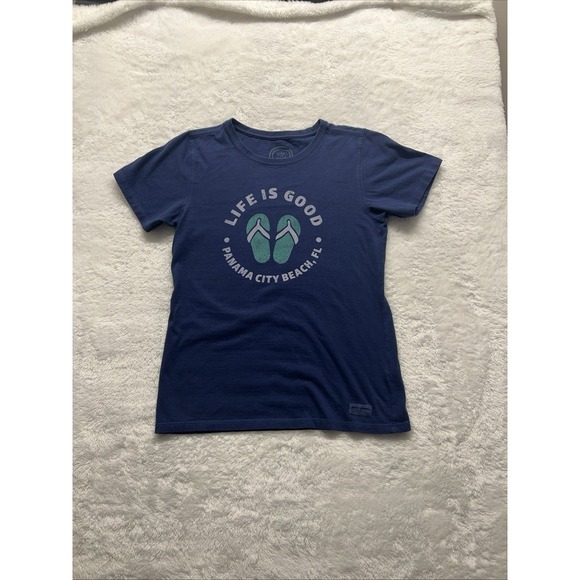 Life Is Good Womens Shirt Sm Dark‎ Blue Bethany Beach DE Flip Flops Classic Fit - Picture 1 of 9